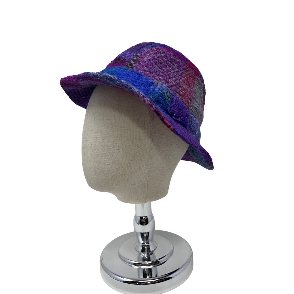 Millars of Clifden Connemara‎ Vintage Fedora Purple Plaid Wool Hat Ireland Small